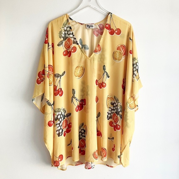 Show Me Your Mumu Medium Peta Tunic 4957 Sheer Yellow Fruit Print Swim Cover Up - Picture 1 of 9